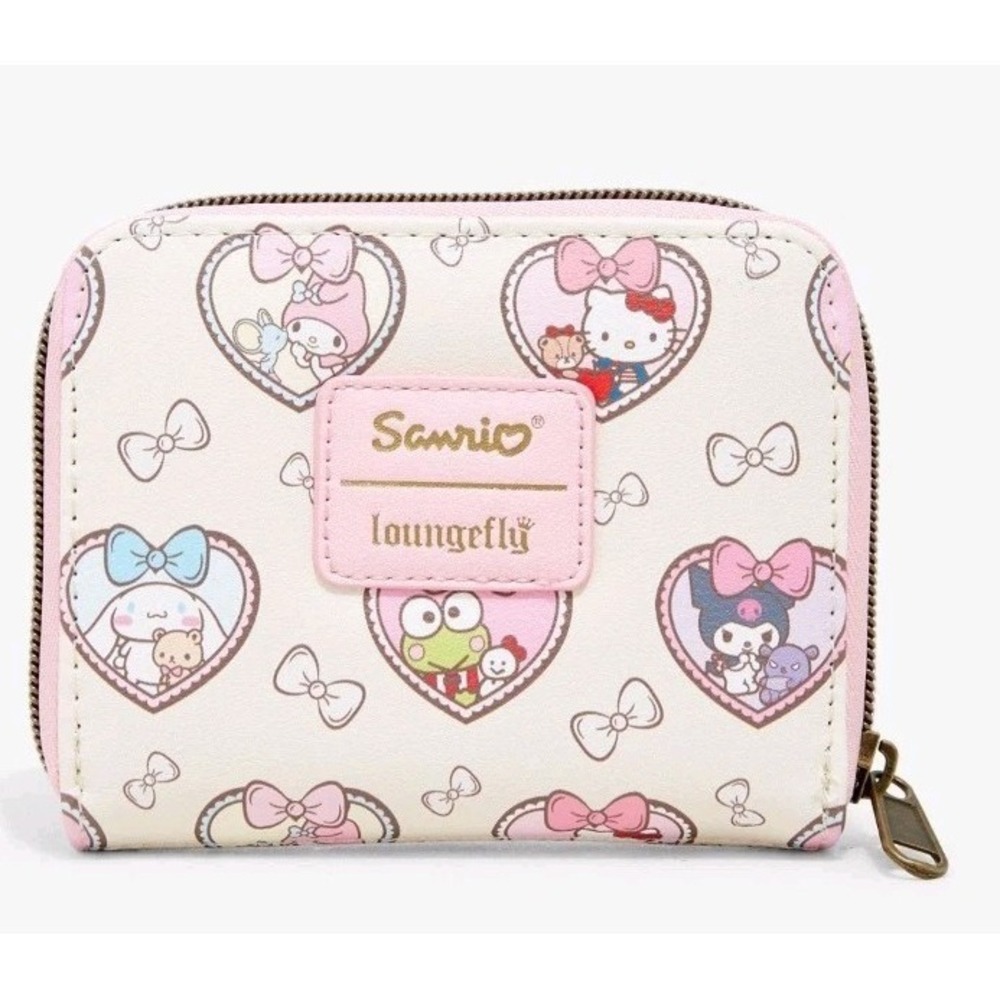NEW Loungefly Hello Kitty & Friends Bestie Hearts All Over Print Zip Pink Wallet